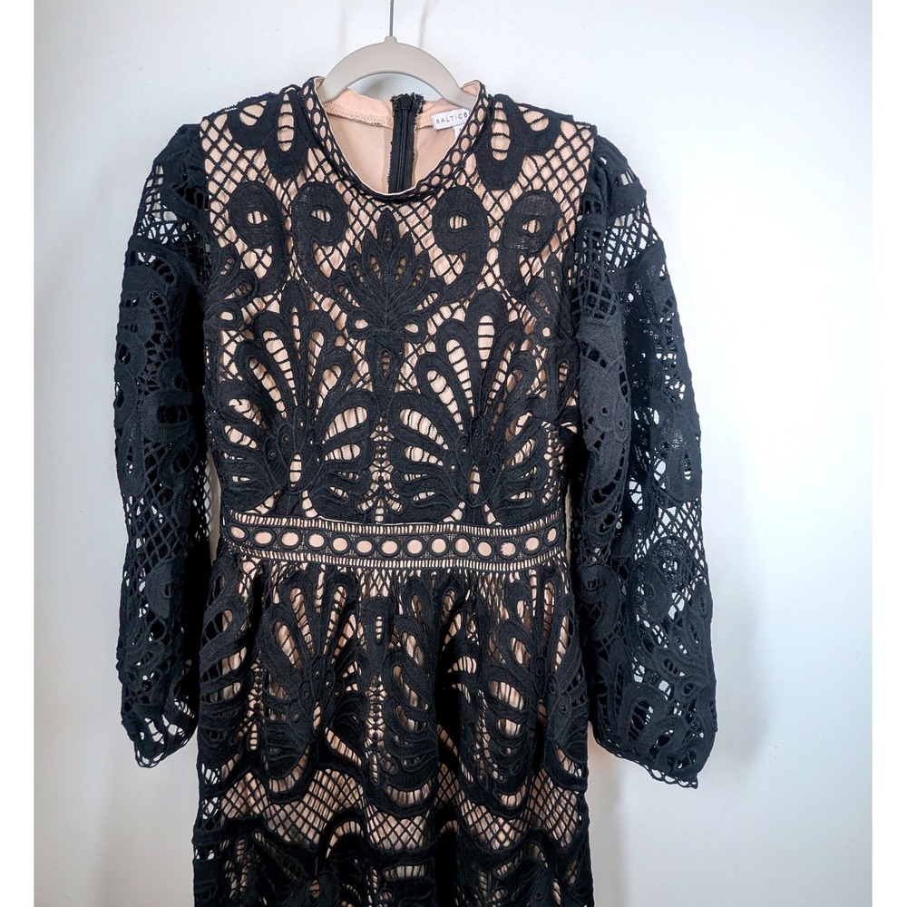 Baltic Born Black Lace Midi Dress with Nude Lining - Picture 3 of 9